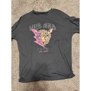 SHEIN Wild and Free Leopard Gray Oversized Tee Women's Size Small